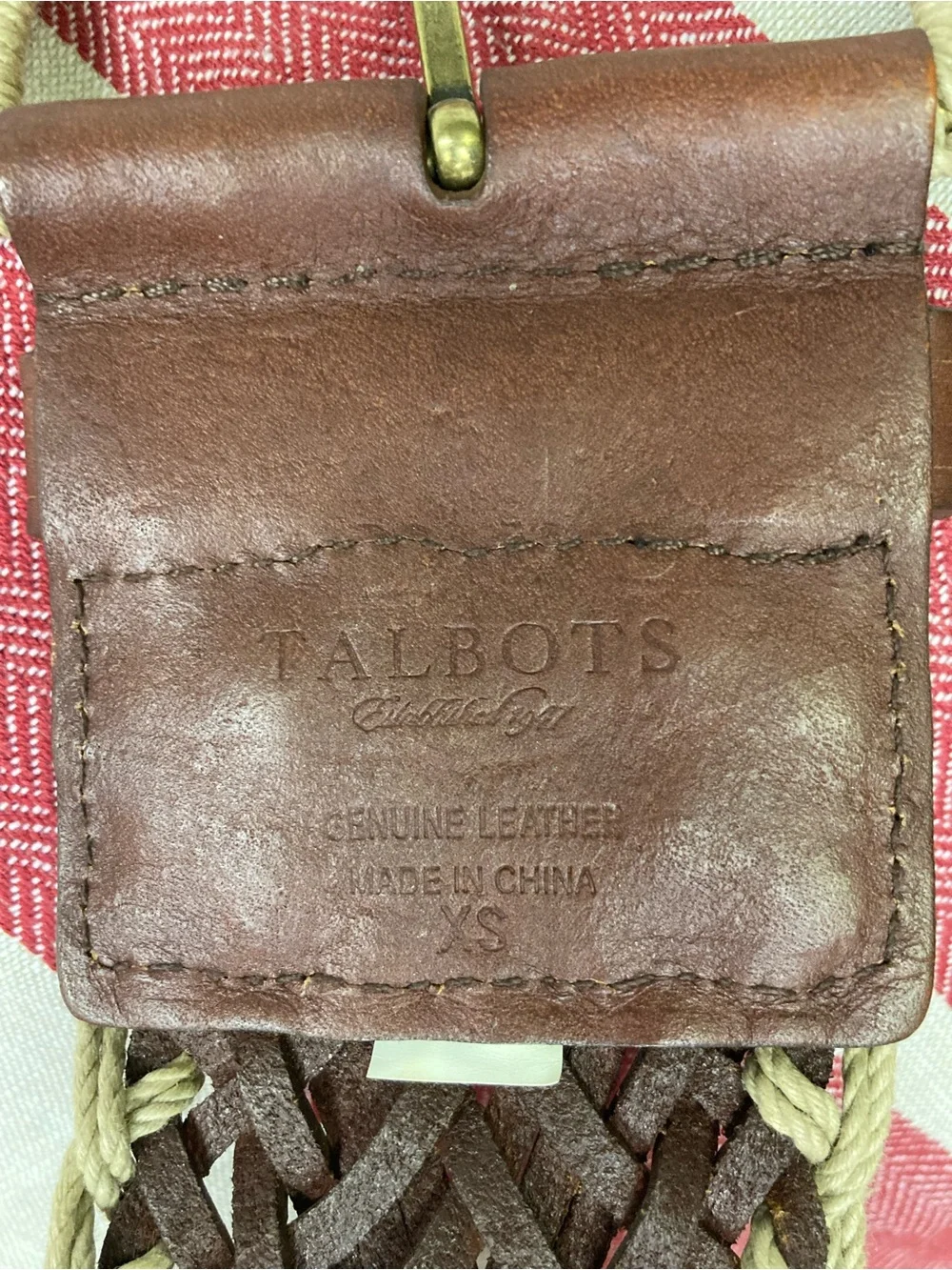 Talbots Braided Brown Leather Belt with Cream Trim